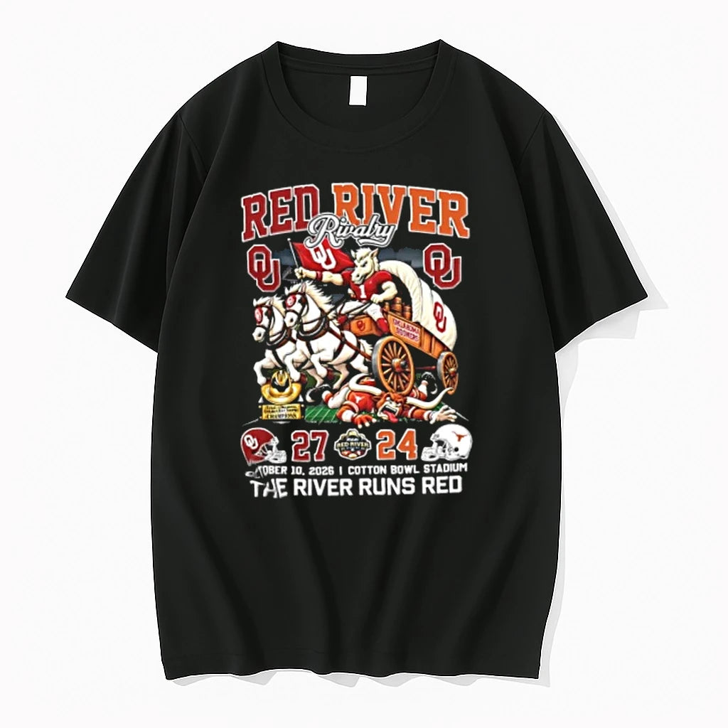 Oklahoma Sooners X Texas Longhorns Red River Rivalry The River Runs Red 2026 Tshirts Sweater