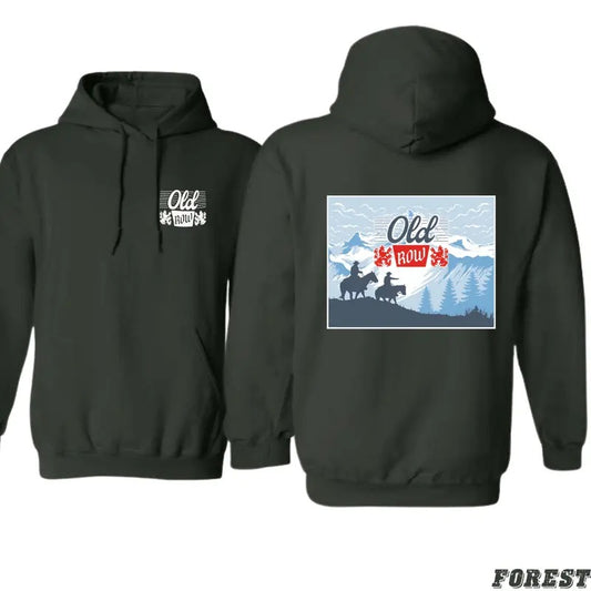 Old Row Hoodie - Scenic Mountain and Cowboy Design Perfect for Outdoor Adventurers, Unisex Hoodie for Casual Comfort and...