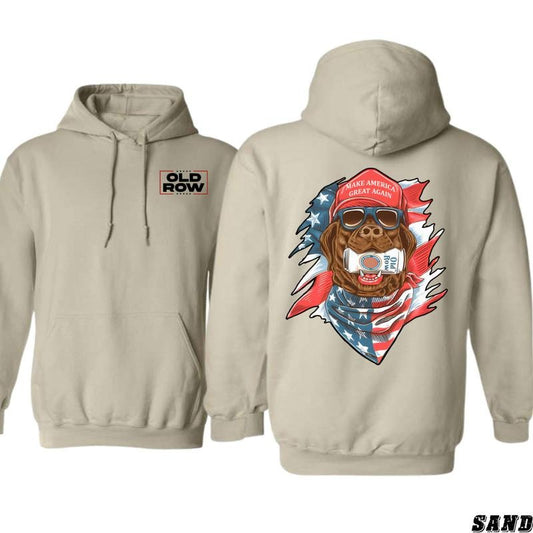 Old Row Make America Great Again Dog Sport Grey Unisex Hoodie - Perfect for Patriotic Americans and Dog Lovers Menswear Sweaters