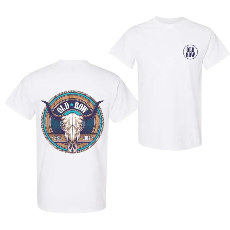 Old Row Outdoors Cow Skull Front and Back Graphic Tee, Colorful, Unisex T-shirt, For Him
