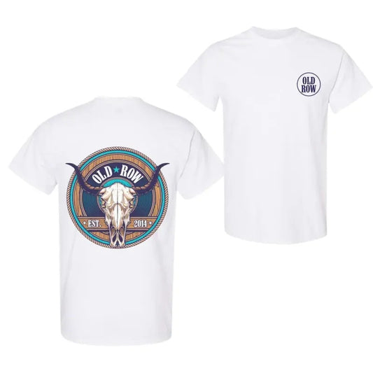 Old Row Outdoors Cow Skull Front and Back Graphic Tee, Colorful, Unisex T-shirt, For Him