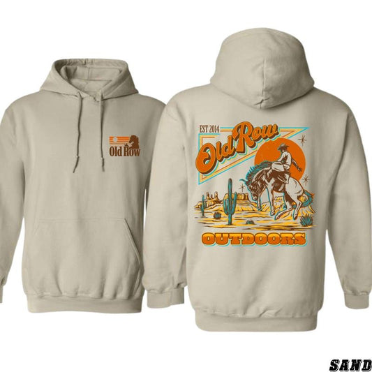 Old Row Outdoors Hoodie - Retro Western Design Featuring Cowboy and Desert Scene, camo country hoodies, country boy...