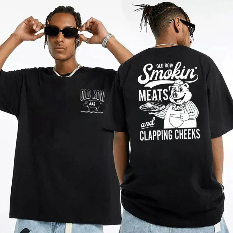 Old Row The Smokin' Meats Graphic 2 Sides T Shirt, Unisex T Shirt, Unisex Short Sleeve Tee Classic Cotton