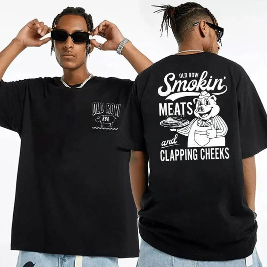 Old Row The Smokin' Meats Graphic 2 Sides T Shirt, Unisex T Shirt, Unisex Short Sleeve Tee Classic Cotton