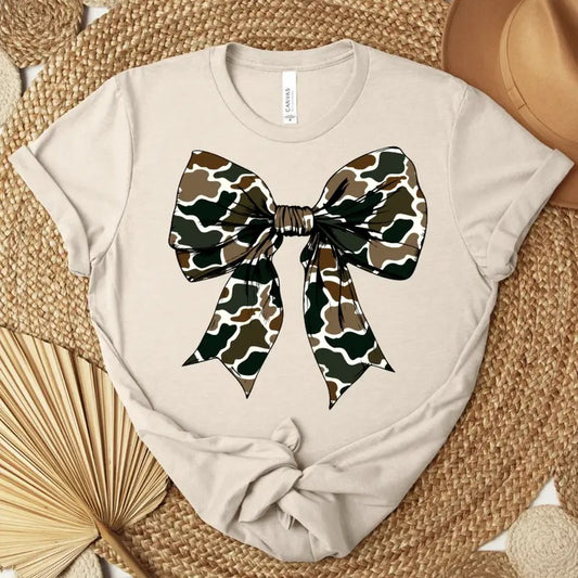 Old School Camo Bow T-shirt - Graphic Tee - Bella Canvas Shirt - Super Soft Hoodie, Sweatshirt | WearSparks.com