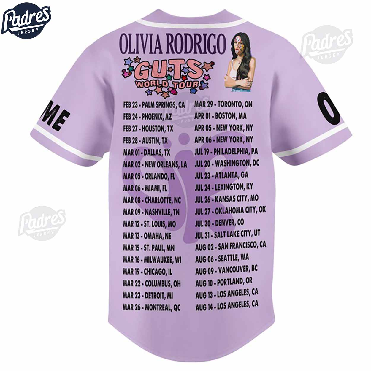 Olivia Rodrigo Guts World Tour Custom Baseball Jersey Gifts For Fan - Padres Jersey Oasis: Elevate Your Baseball Style Game