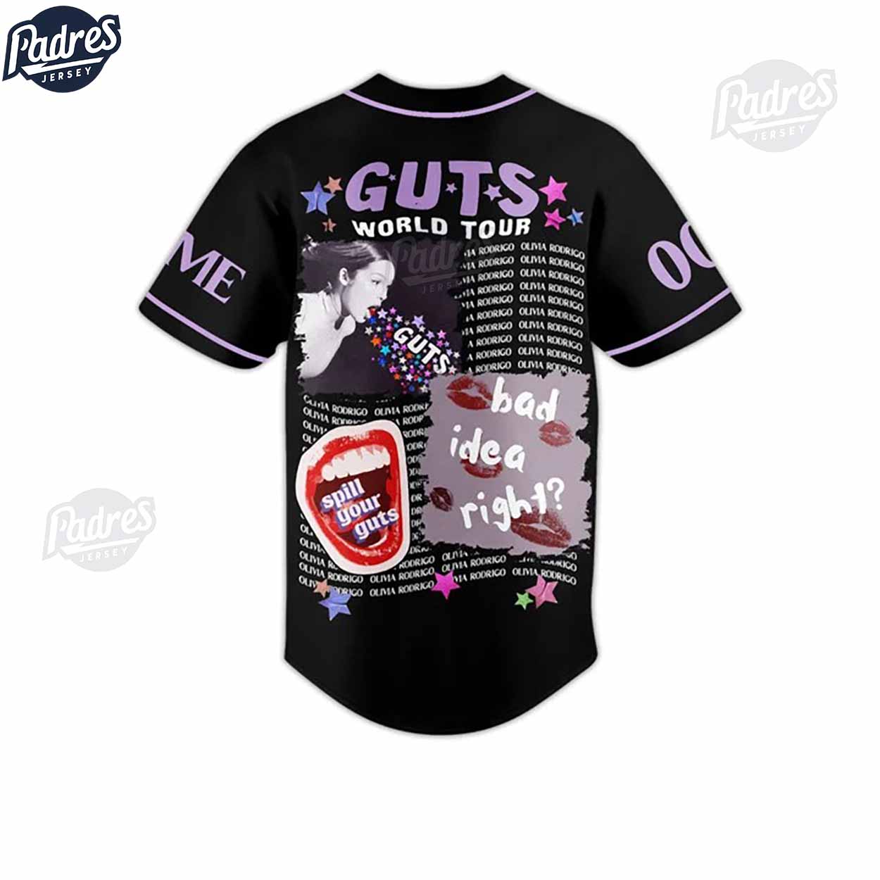 Olivia Rodrigo Guts World Tour Custom Black Baseball Jersey Style - Padres Jersey Oasis: Elevate Your Baseball Style Game