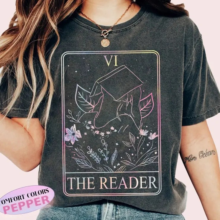 Ombre The Reader Tarot Card Shirt, Reader Comfort Colors, Bookish t-Shirt, Book lover gift, Bookworm shirt, Book tarot...