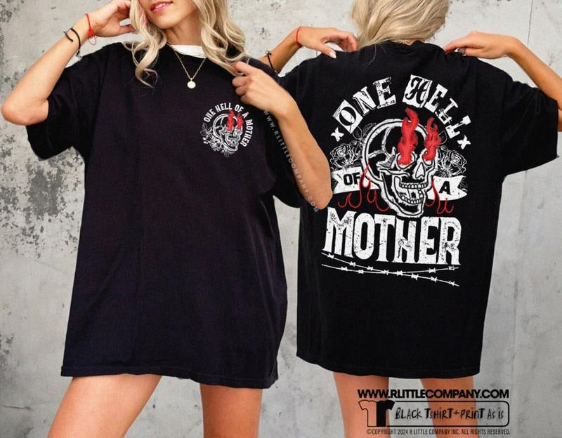 One Hell of a Mother Graphic T-Shirt Unisex,  Elder Emo Mothers Day Gift Alternative Fashion Goth Graphic Tee, Emo Moms Club New Mom