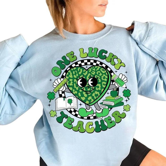 One Lucky Teacher Sweatshirt, St.Patrick's Day Sweater, Teacher Gift, St Patrick's Day Patty's Day Sweatshirt, Gift For Family Friends, Funny St Patricks Day Gifts Sweater, Long Sleeve Tee Crewneck Fit Unisex