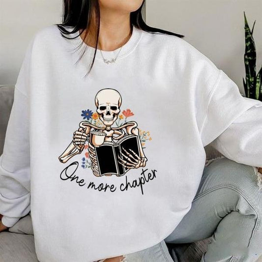 One More Chapter Shirt, Drinking Coffee and Reading Books Shirt, Vintage Floral Skeleton T-shirt, Gift for Her, Books Lovers