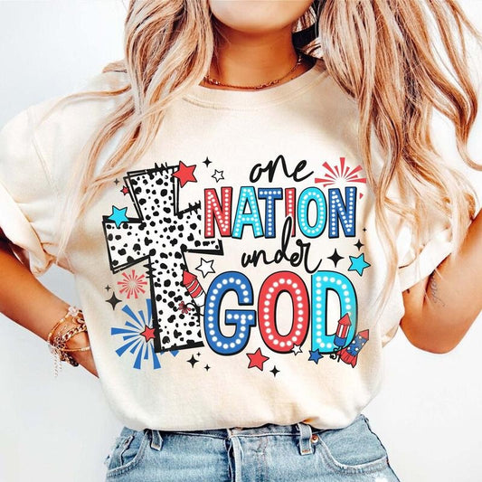 One Nation Under God America Dalmatian Independence Day Christian Cross Indepence Day Usa America 1776 Usa Cotton Sleeve Cotton Sleeve