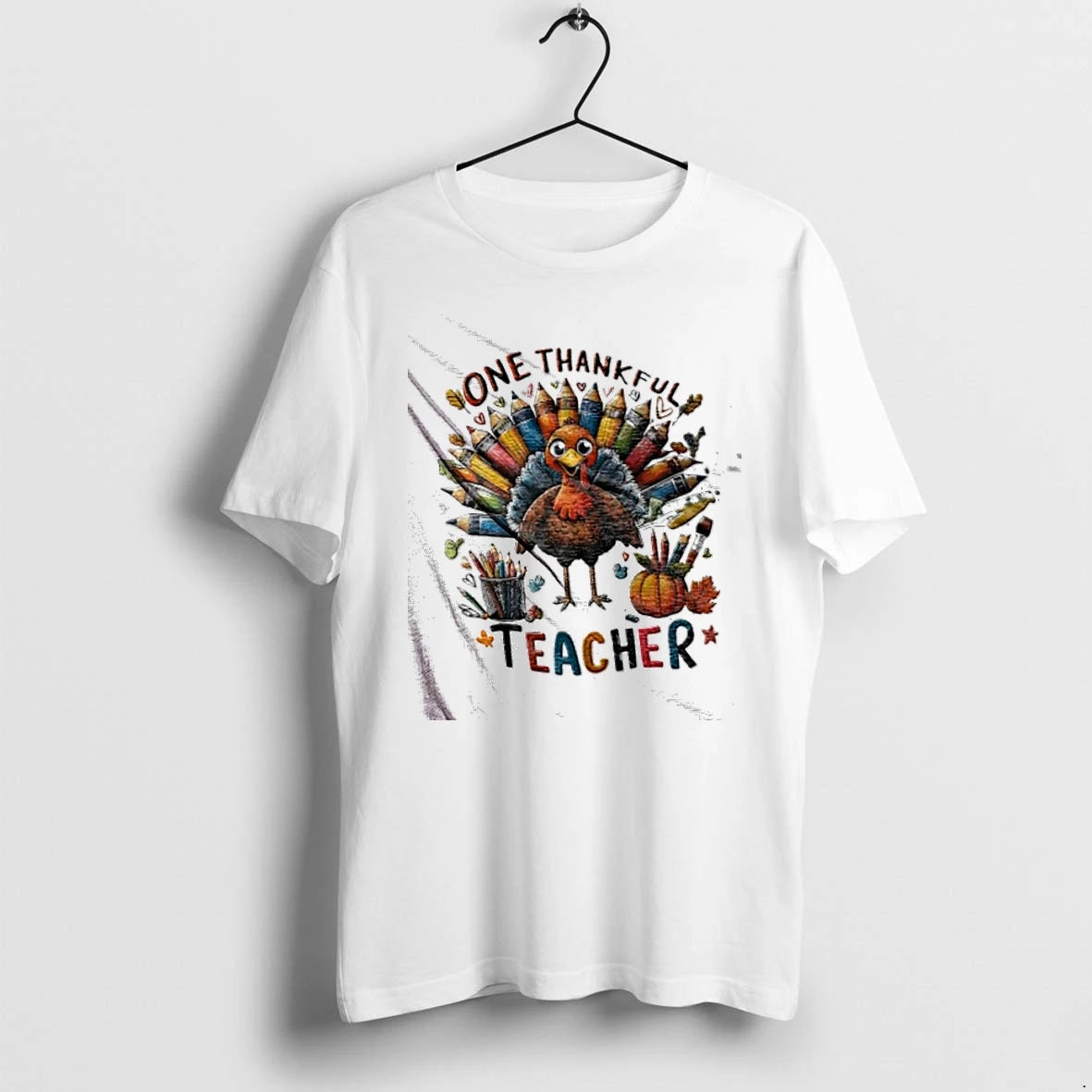 One Thankful Teacher Turkey Colored Pencils Pumpkin Teacher Tshirts Sweater