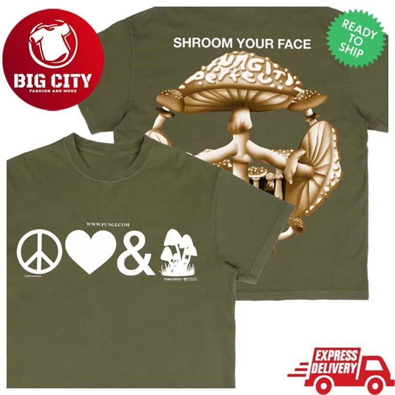 Online Ceramics Shroom Your Face Dark Olive Two Sided Shirt