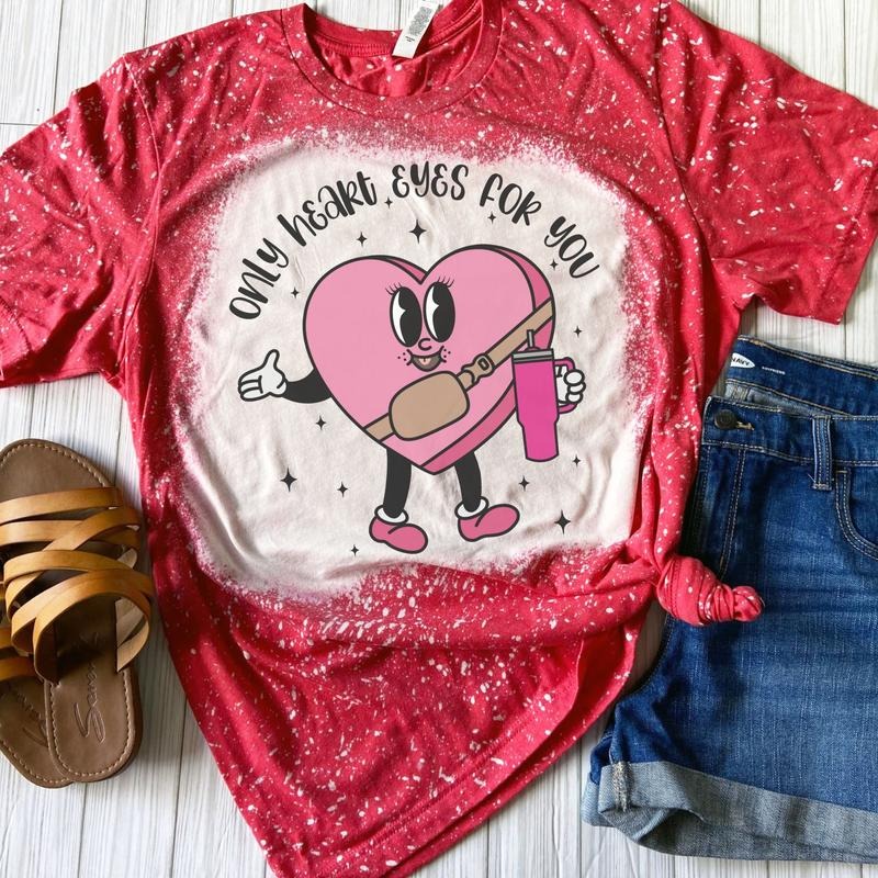 Only Heart Eyes For You Bleached Shirt - Red - Sublimation