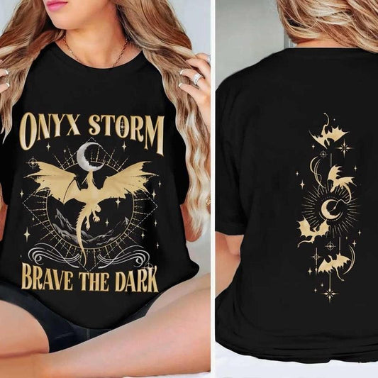 Onyx Storm Brave The Dark Hoodie, Fly Or Die,Dragon Rider Tshirt, Fourth Wing Series, Dragon Book Lovers Sweatshirt, Unisex Sweater Pullover Tee