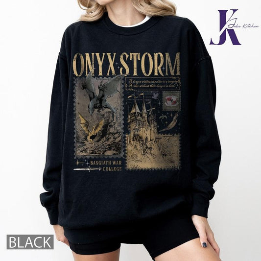 Onyx Storm Comfort Color Sweatshirt, Fourth Wing Series, Dragon Rider | Bookish Sweat Gift For Book Lover, Tairn&Andarna,...