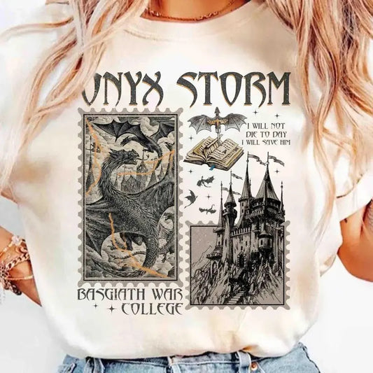 Onyx Storm Fourth Wing T-Shirt, I will not die today I will save him shirt, Basgiath War College Sweater, Fourth Wing Series Shirt, The Empyrean Sweatshirt, Fantasy Book Tee Shirt, Gift For Romantasy Reader