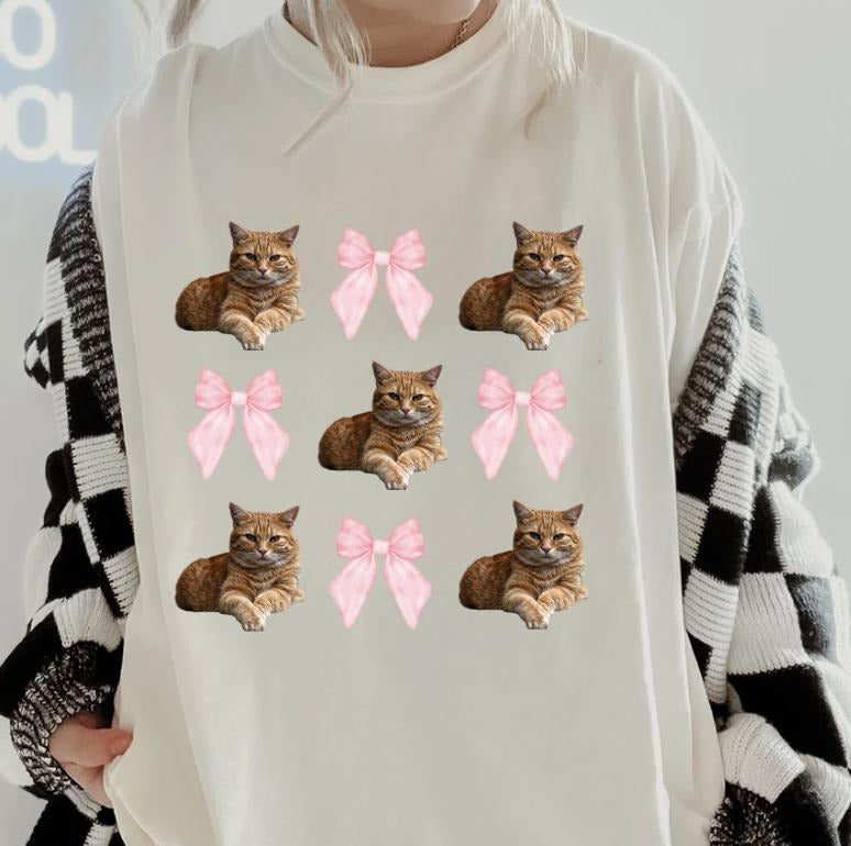 Orange Cat with bows Shirt ~ Unisex Apparel Relaxed Fit Printed In The USA Clothing Womenswear Casual Comfort Cotton Top Athletic Boho Chicbrown chihuahua