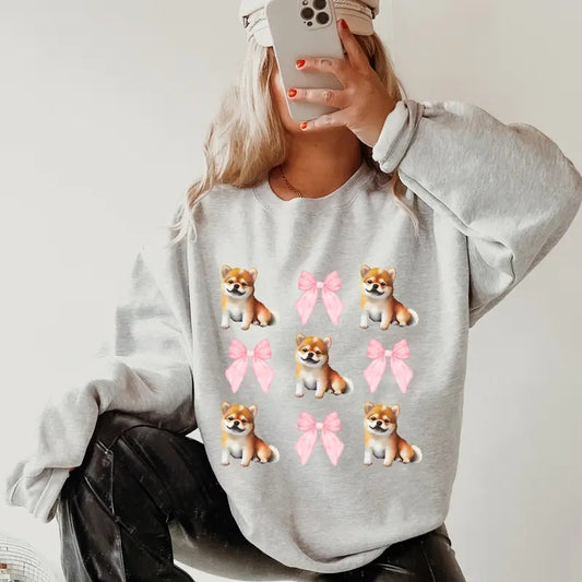 Orange Shiba Inu with bows Sweatshirt ~ Sweatshirt Unisex Apparel Relaxed Fit Printed in the USA Clothing Womenswear Casual and Comfortable