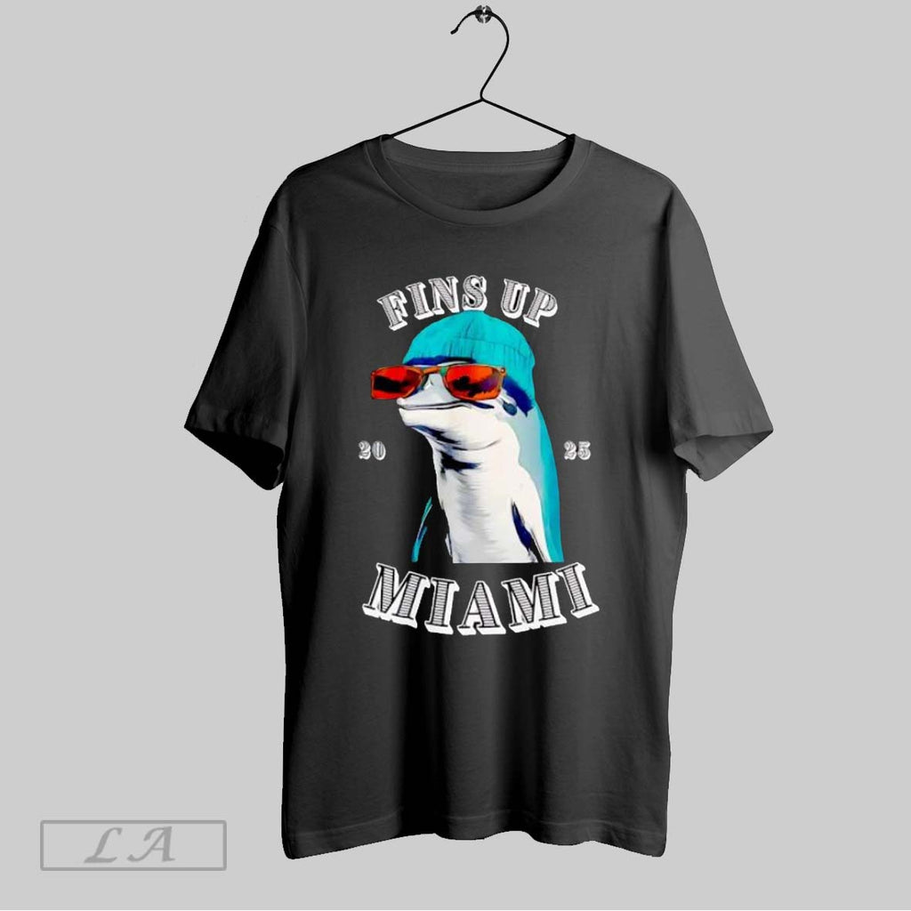 Original Fins Up Miami 2025 Dolphin Wearing Hat Sunglasses