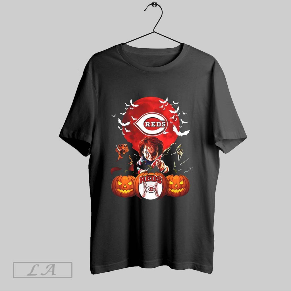 Original Freddy Krueger Chucky And Ghostface Moon Cincinnati Reds Mlb Halloween 2025 V Neck
