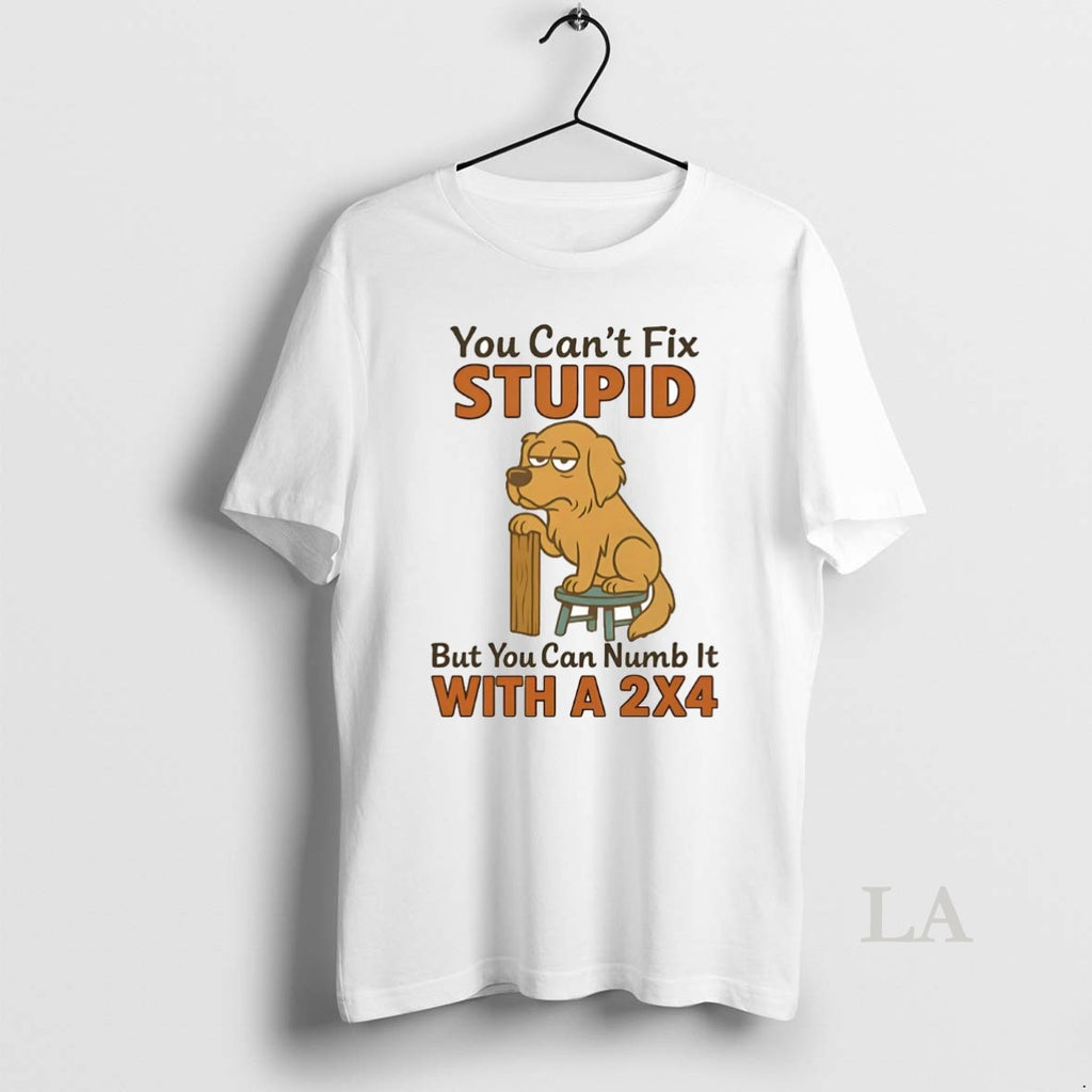 Original Golden Retriever You Cant Fix Stupid But You Can Numb It With A 2x4