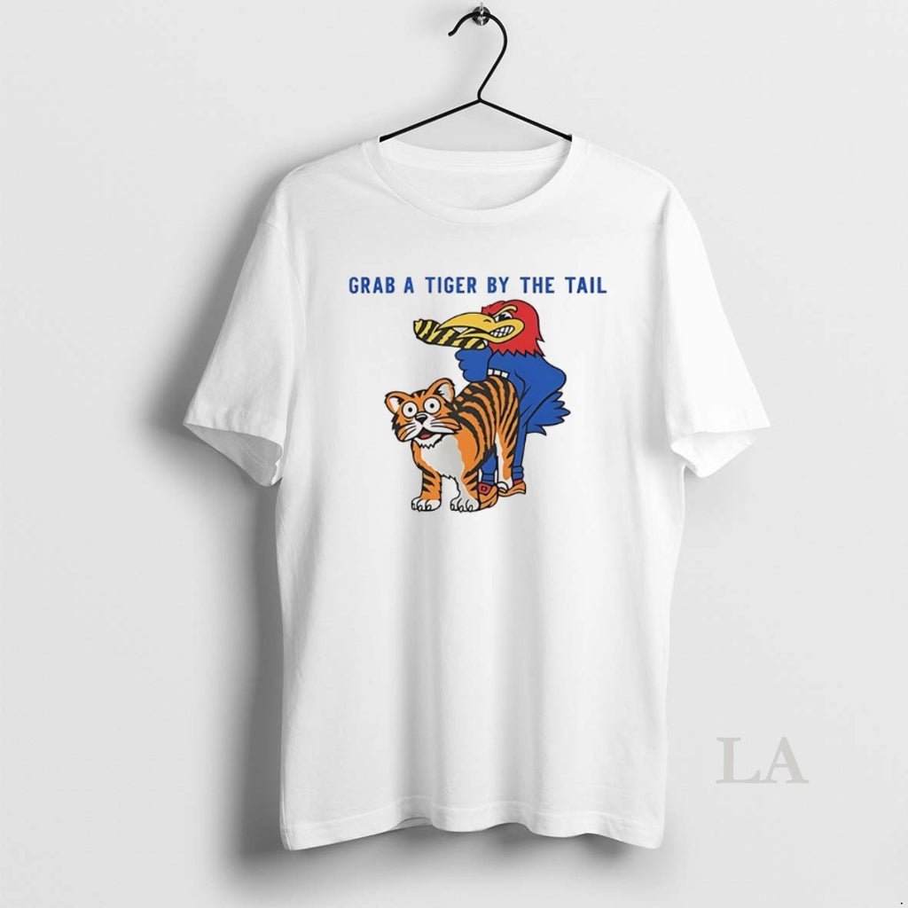 Original Kansas Jayhawks Vs Missouri Tigers Rivalry Grab A Tiger By The Tail Mascot
