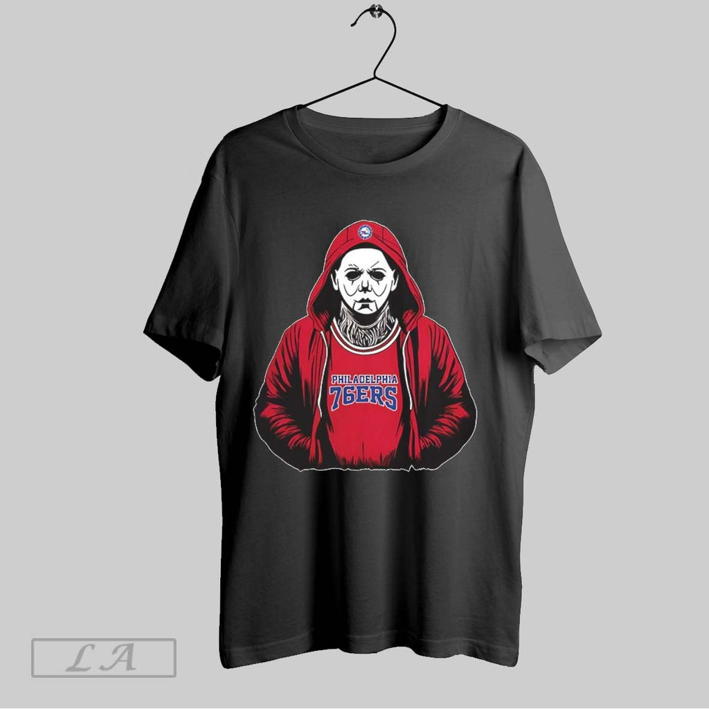 Original Michael Myers Wearing Philadelphia 76ers Nba Scary Halloween 2025 V Neck