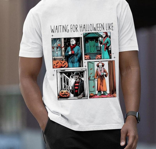 Original Waiting for Halloween Horror Movie Characters shirt Womenswear Top
