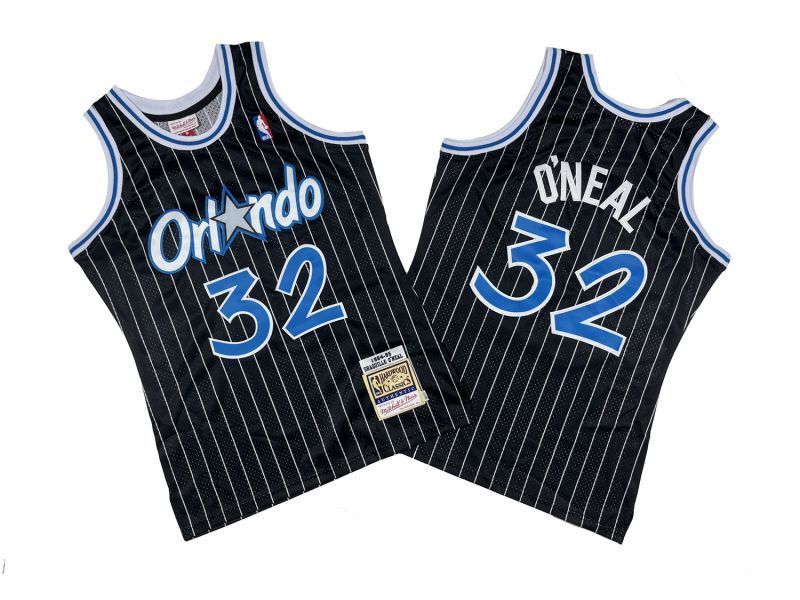 Orlando Magics #32 Shaquille O'Neal Magic 32 # Black White 94-95 Season Mitchell Retro Jersey -- Shaquille . O'Neal Style 1