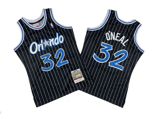 Orlando Magics #32 Shaquille O'Neal Magic 32 # Black White 94-95 Season Mitchell Retro Jersey -- Shaquille . O'Neal Style 1