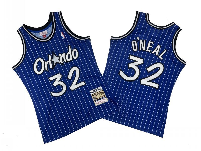 Orlando Magics #32 Shaquille O'Neal Magic 32 # Blue White 94-95 Season Mitchell Retro Jersey -- Shaquille . O'Neal Style 2