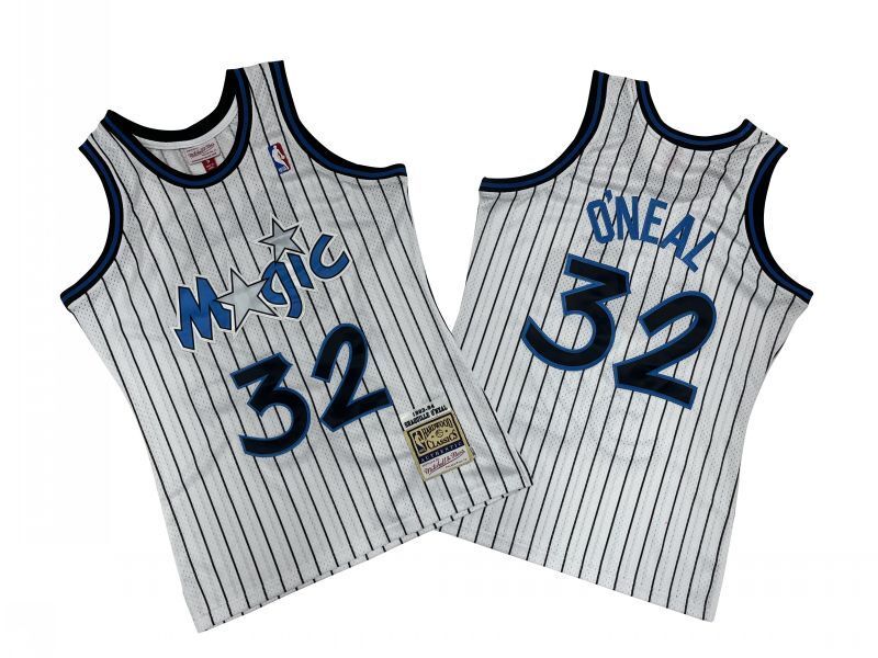 Orlando Magics #32 Shaquille O'Neal Magic 32 # White Black 93-94 Season Mitchell Retro Jersey -- Shaquille . O'Neal Style 2