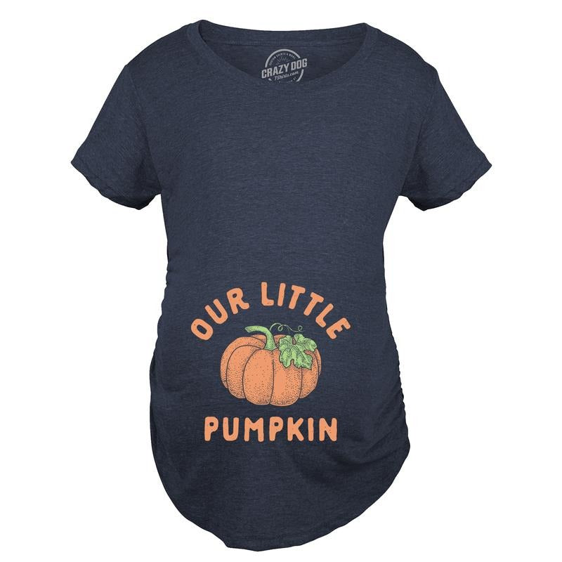 Our Little Pumpkin Maternity T Shirt Cute Pregancy Announcement Baby Shower Graphic Tee Funny Graphic Maternity Tee Cute Pregnancy Tees With Plus Sizes Halloween Maternity Wear Funny Maternity Shirts Navy - Our