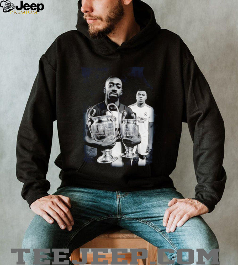 Ousmane Dembele and Kylian Mbappe Paris Saint Germain double trophies shirt