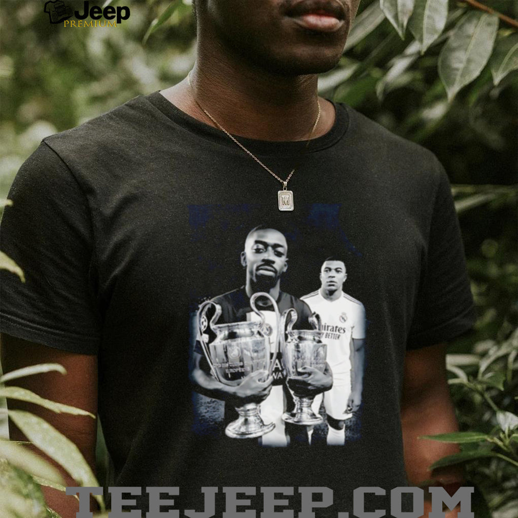 Ousmane Dembele and Kylian Mbappe Paris Saint Germain double trophies shirt
