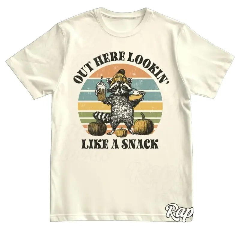 Out Here Lookin Like A Snack Fall Vintage Shirt, Retro 90s Halloween Tshirt, Racoon Graphic Tee Cotton