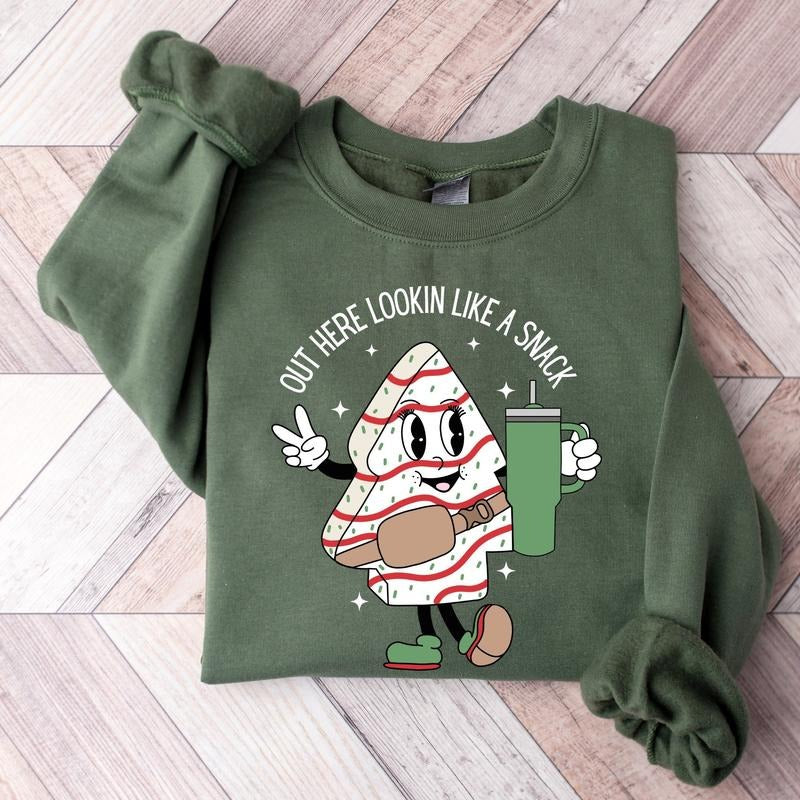 Out Here Lookin Like A Snack Shirt, Christmas Tree Cake Shirt, Christmas Crewneck, Holiday Sweater, Funny Christmas Shirt, Xmas Tee Classic Cotton