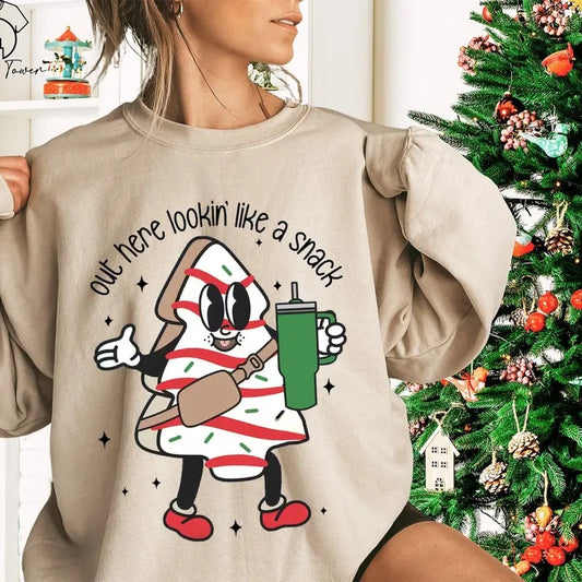 Out Here Lookin Like A Snack Sweatshirt, Boojee Christmas Sweatshirt, Christmas Tree Cake Sweater, Funny Christmas Gift, Holiday Sweatshirt