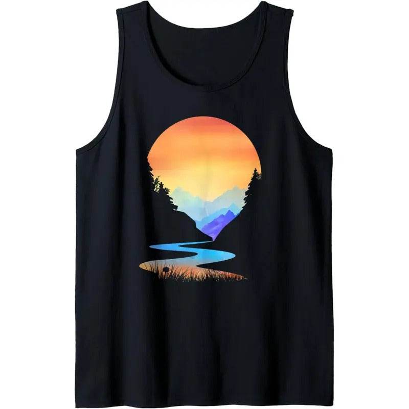Outdoor Sunset Vintage Style Mountains Sun Nature Tank Top MADE IN USA