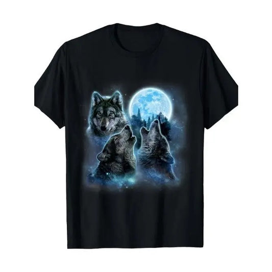 Outdoor men's clothing, three wolves howling under an icy full moon, Gray Wolf T-shirts, quality materials Made in USA