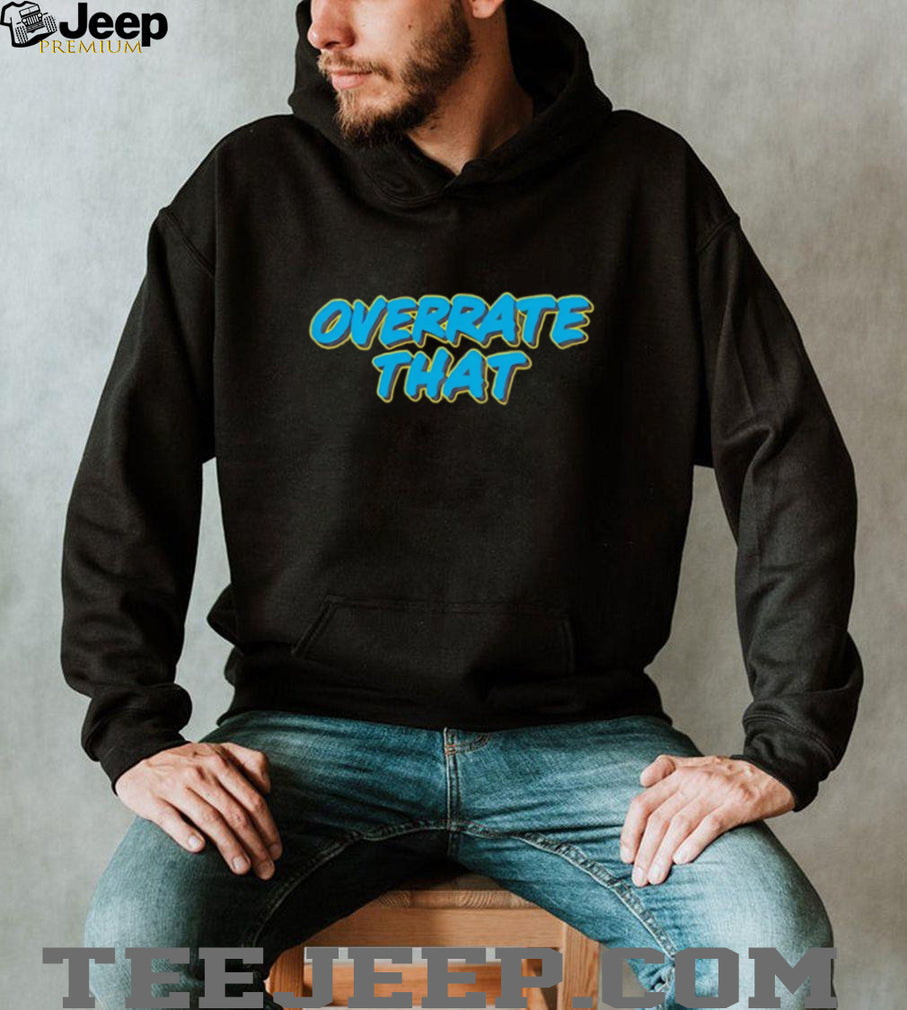 Overrate That Trendy Blue and Yellow Text Graphic T Shirt