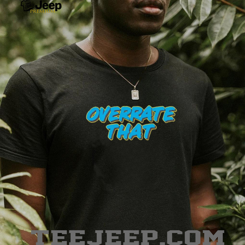 Overrate That Trendy Blue and Yellow Text Graphic T Shirt