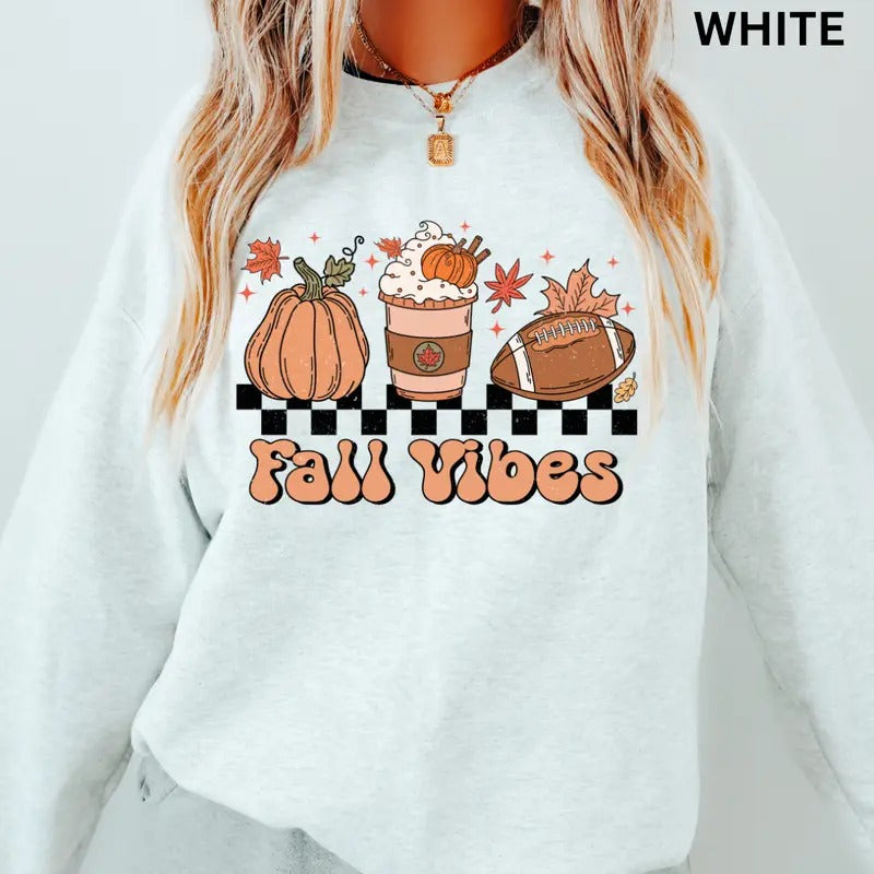 Oversized Fall Crewneck Sweatshirt, Fall Vibes #1 Crewneck, Retro Sweatshirt Graphic Oversized Halloween Graphic Crewneck, Cotton Pullover Spooky Season Sweater