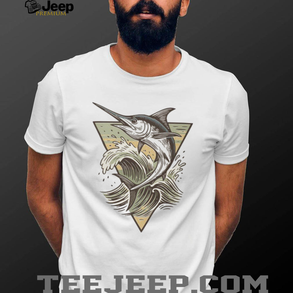Majestic Blue Marlin Swordfish Ocean Wave Graphic T shirt