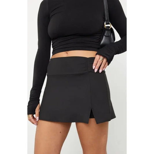 PAC 1980 Women's Active Black Princess Cinched Yoga Mini Skort