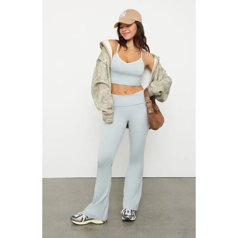 PAC 1980 Women's PAC WHISPER Active Gray Fold-Over Waistband Flare Yoga Pants