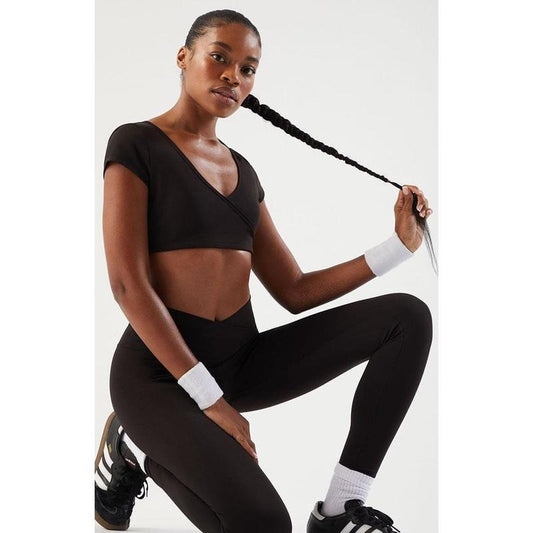 PAC 1980 Women's PAC WHISPER Black Active Anya Surplice Bralette Top