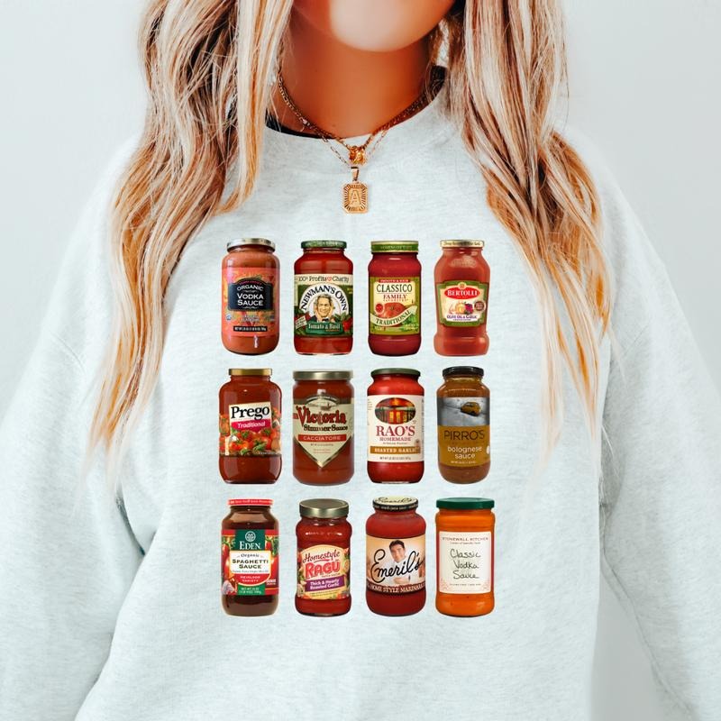 PASTA SAUCE CREWNECK (UNISEX CREWNECK CREWNECK SWEATSHIRT, RUNS TRUE TO SIZE GO UP ONE SIZE FOR THE OVERSIZED LOOK CASUAL WEAR HOLIDAY APPAREL) Womenswear Hoodie